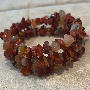 Red Stone Chip Coil Bracelet Carnelian Chips Tumbled Polished Stone